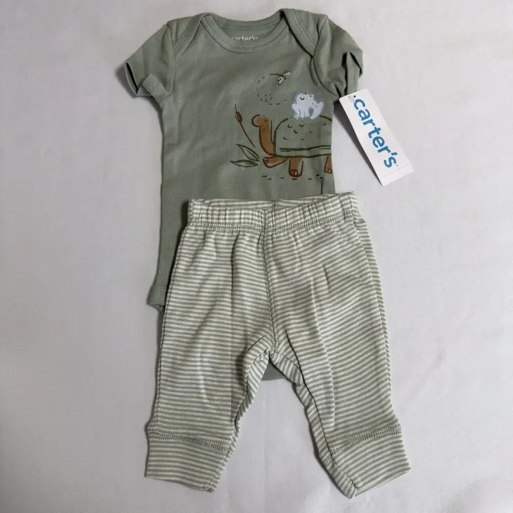 Carter's Baby Green Turtle 3-Piece Sleep and Play Set Size Newborn